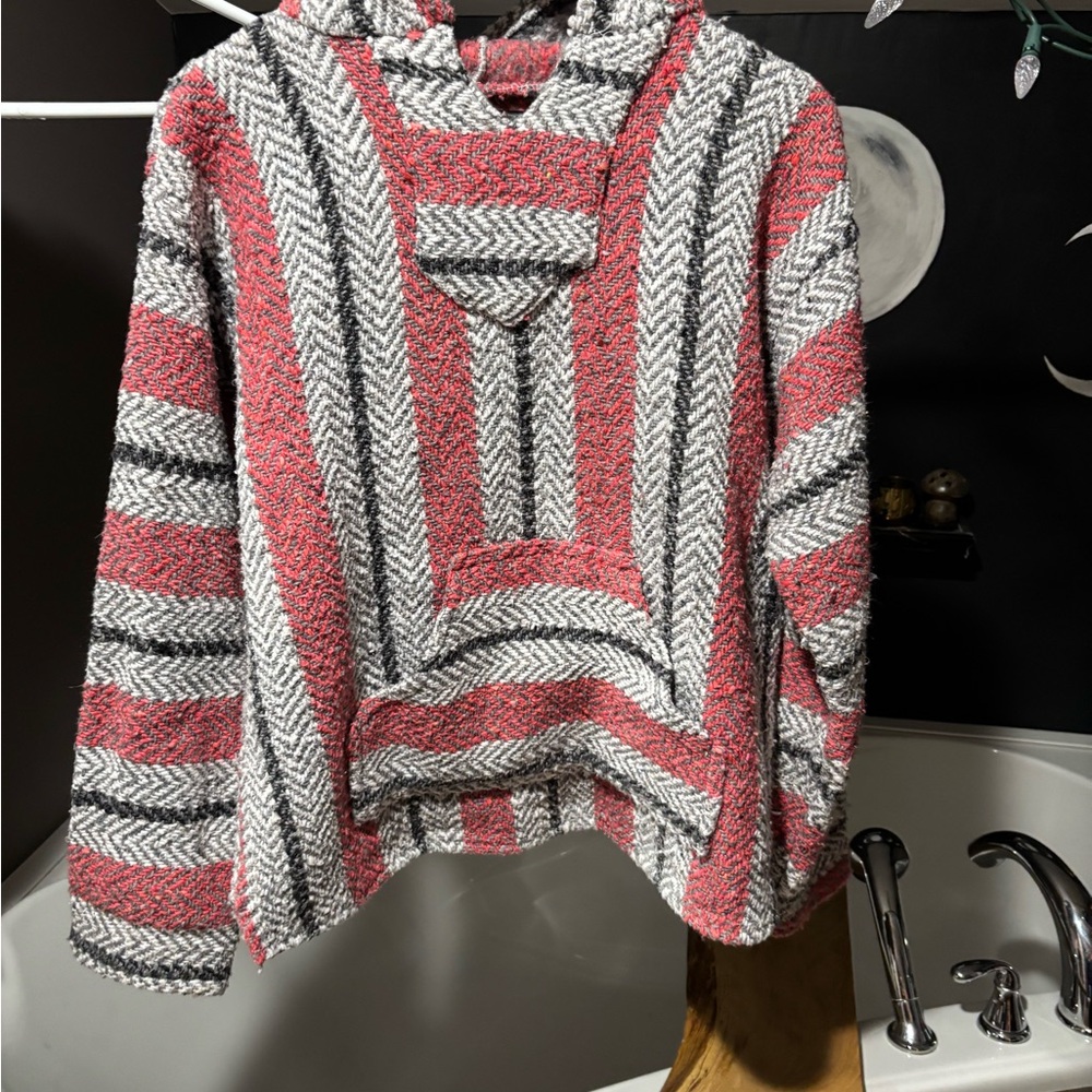 Pink & grey striped hoodie “drug rug”